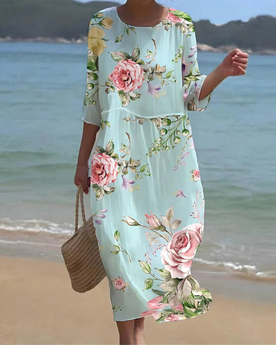Mara™ - Elegantes Blumenkleid mit Dreiviertel-Ärmeln