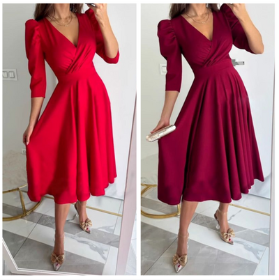 Tülay™ - Plissiertes Midikleid mit V-Ausschnitt