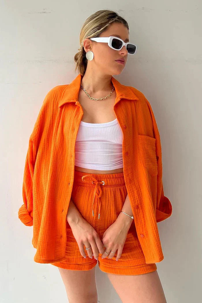 Nina™ - Modernes Cord-Set mit Oversize-Hemd
