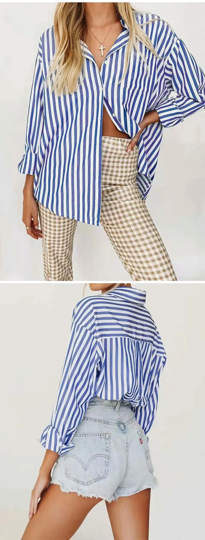 Clara™ - Lässige Oversize-Bluse mit Streifenmuster