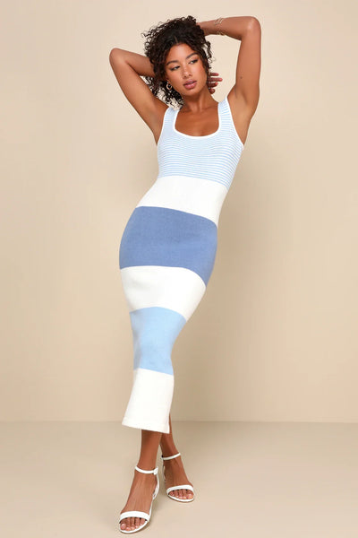 Cozy™ - Gestreiftes Midi Strickkleid