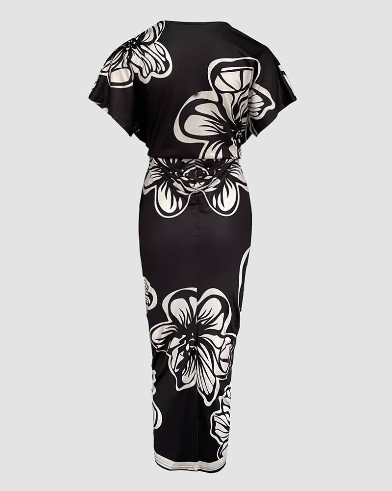 Klara™ - Florales V-Ausschnitt Midi-Kleid