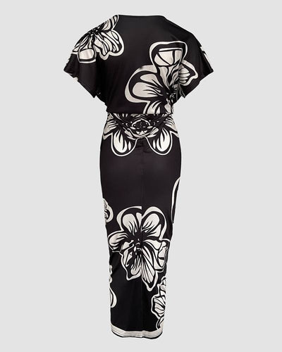 Klara™ - Florales V-Ausschnitt Midi-Kleid