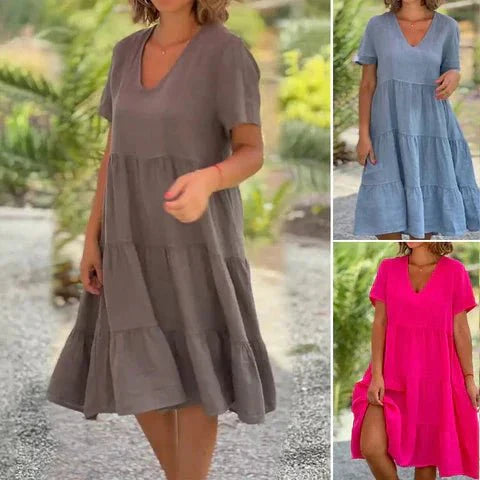 Rieke™ - Elegant Fließendes Kleid mit V-Ausschnitt für einen stilvollen Look