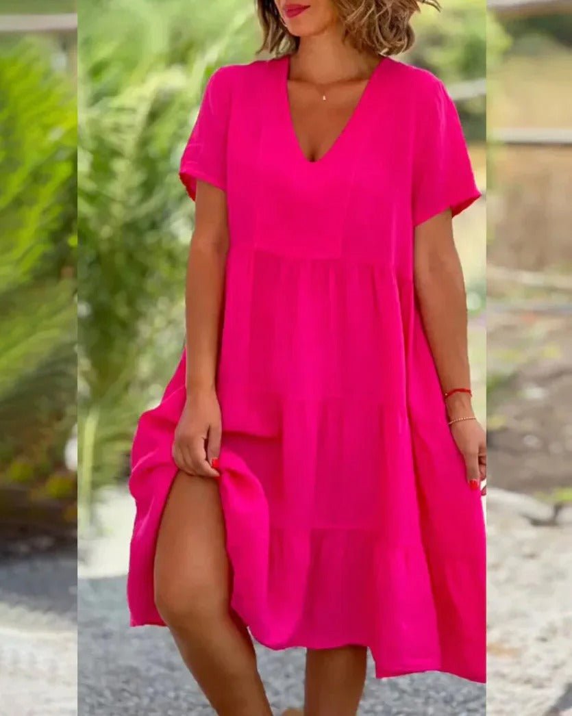 Rieke™ - Elegant Fließendes Kleid mit V-Ausschnitt für einen stilvollen Look