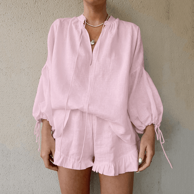 Romina™ - Stylisches Lose Bluse und Shorts im Set für einen trendigen Look