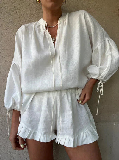 Romina™ - Stylisches Lose Bluse und Shorts im Set für einen trendigen Look