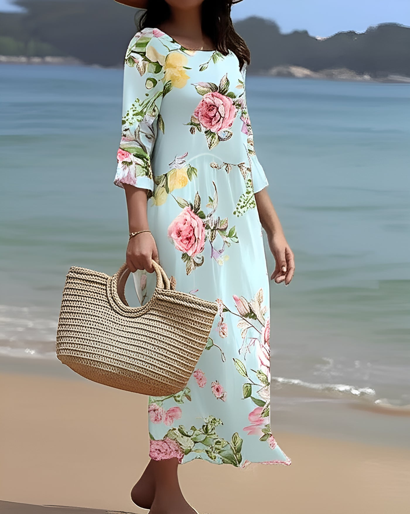 Mara™ - Elegantes Blumenkleid mit Dreiviertel-Ärmeln