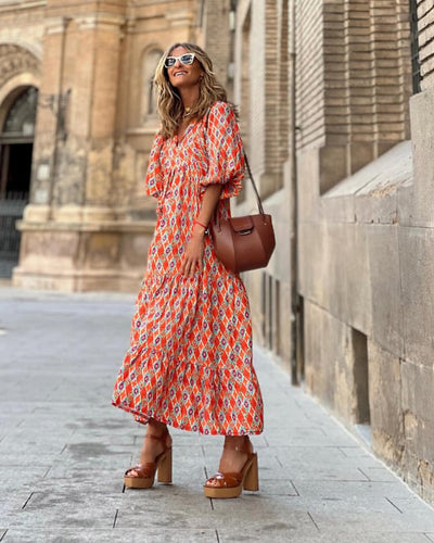 Bella™ - Mediterranes Maxikleid mit V-Ausschnitt