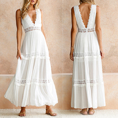 Emine™ - Langes Kleid mit V-Ausschnitt