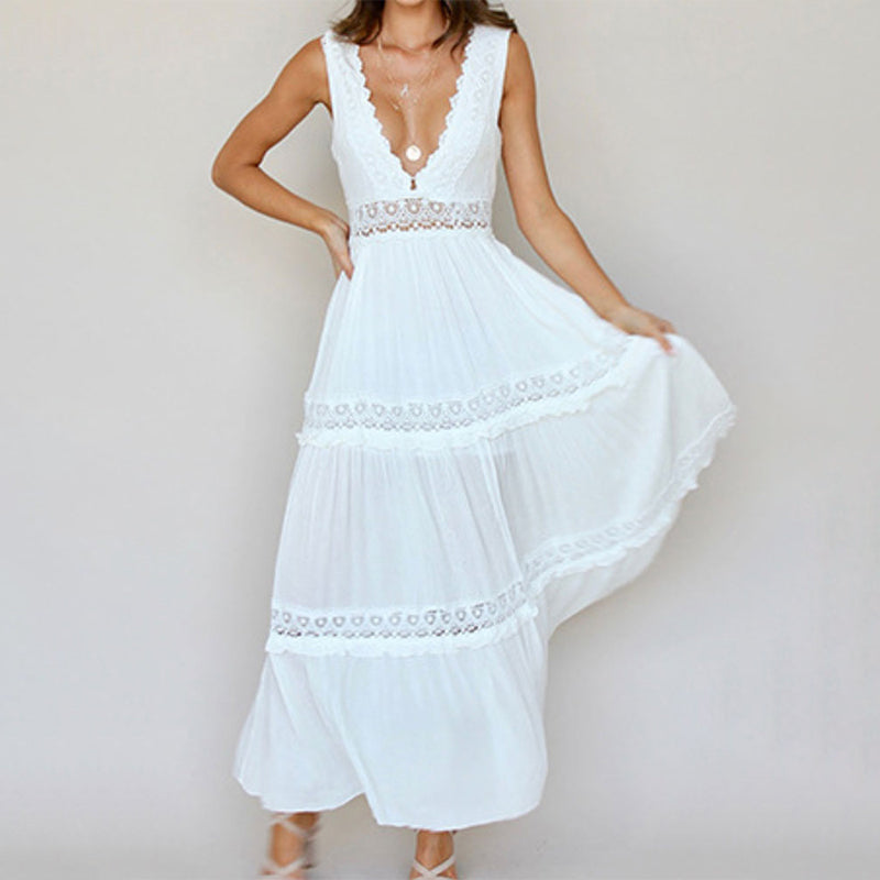 Emine™ - Langes Kleid mit V-Ausschnitt