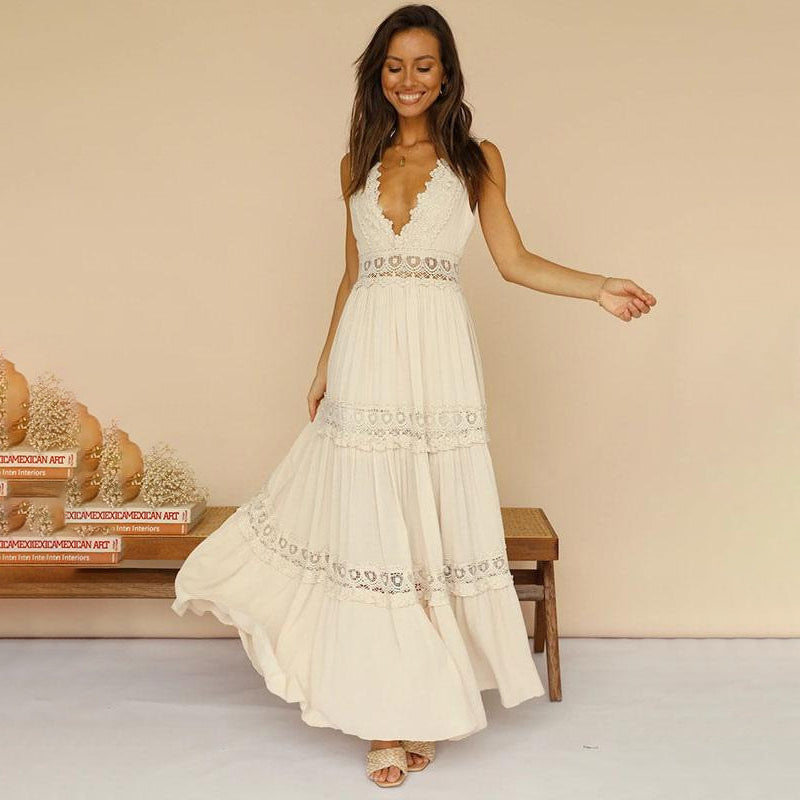 Emine™ - Langes Kleid mit V-Ausschnitt